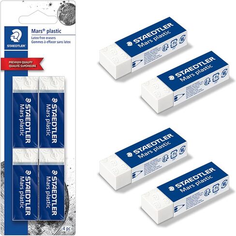 STAEDTLER Mars Plastic, Premium Quality Vinyl Eraser, White, Latex-free, Age-resistant, Minimal Crumbling, 4 Pack (526 50 BK4) in Kuwait
