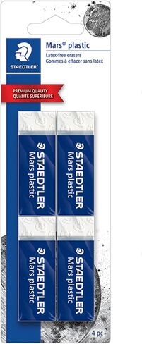 STAEDTLER Mars Plastic, Premium Quality Vinyl Eraser, White, Latex-free, Age-resistant, Minimal Crumbling, 4 Pack (526 50 BK4) in Kuwait