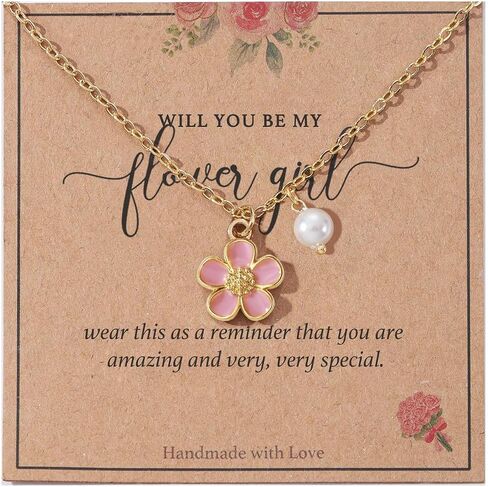 enasal Flower Girl Proposal Gifts,14K Gold Plated Necklace Bridesmaid Gifts from the Bride on Wedding Bridal Shower Party in Saudi Arabia