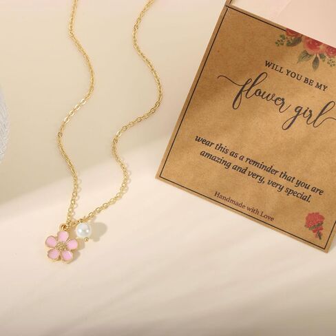 enasal Flower Girl Proposal Gifts,14K Gold Plated Necklace Bridesmaid Gifts from the Bride on Wedding Bridal Shower Party in Saudi Arabia
