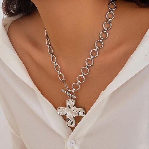 Chunky Cross Necklace for Women,14K Gold Plated Large Cross Pendant Necklace Statement Thick Chain Necklace Vintage Toggle Clasp Necklace Trendy Jewelry in Kuwait