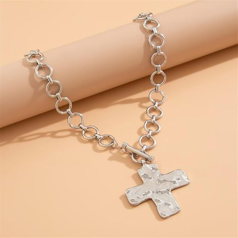 Chunky Cross Necklace for Women,14K Gold Plated Large Cross Pendant Necklace Statement Thick Chain Necklace Vintage Toggle Clasp Necklace Trendy Jewelry in Kuwait