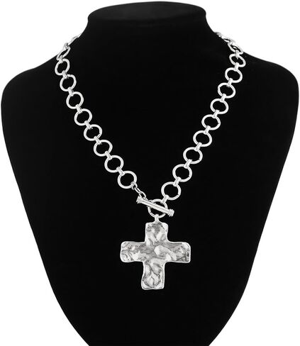 Chunky Cross Necklace for Women,14K Gold Plated Large Cross Pendant Necklace Statement Thick Chain Necklace Vintage Toggle Clasp Necklace Trendy Jewelry in Kuwait