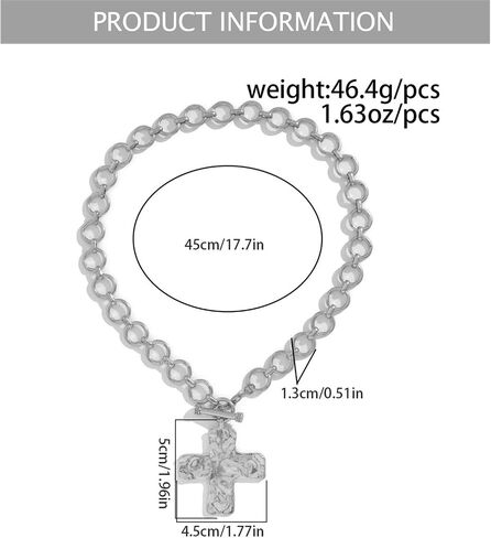 Chunky Cross Necklace for Women,14K Gold Plated Large Cross Pendant Necklace Statement Thick Chain Necklace Vintage Toggle Clasp Necklace Trendy Jewelry in Kuwait