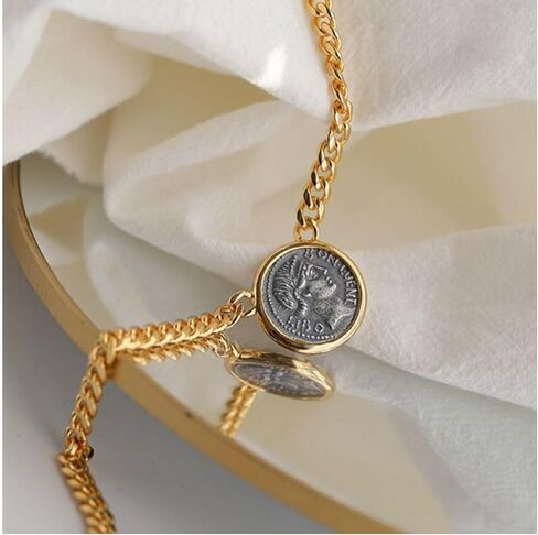18K Gold Plated Sterling Silver The Goddess Fortuna Coin Pendant Necklace,Jewelry Gift For Women.… in Saudi Arabia