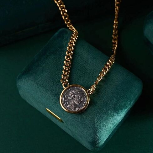 18K Gold Plated Sterling Silver The Goddess Fortuna Coin Pendant Necklace,Jewelry Gift For Women.… in Saudi Arabia