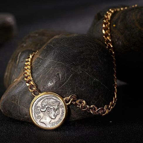 18K Gold Plated Sterling Silver The Goddess Fortuna Coin Pendant Necklace,Jewelry Gift For Women.… in Saudi Arabia
