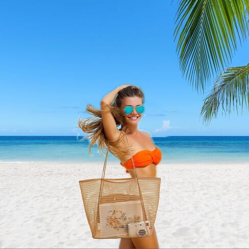 حقيبة حمل شاطئية شبكية للتنفس - حقيبة كتف متشرد خفيفة الوزن للسفر ، حمام سباحة وقضاء in Kuwait