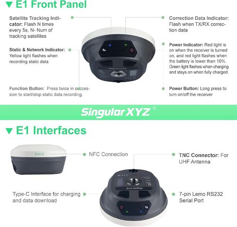 E1 Lite GNSS RTK GPS Surveying Equipment – 1408 Channels RTK Rover for High-Precision Measurement, Land Survey, Topographic Mapping, CORS Correction, with SC200 Collector & Software, FCC Certified in Saudi Arabia
