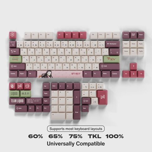 Demon Slayer Kimetsu No Yaiba Nezuko Full Art PBT Dye Sublimation Keycaps لألواح مفاتيح الألعاب الميكانيكية ، ومفاتيح Cherry MX ، وطباعة جانبية مخصصة ، ودعم ANSI ISO ، وتخطيط الولايات المتحدة - مرخص رسميًا in Kuwait