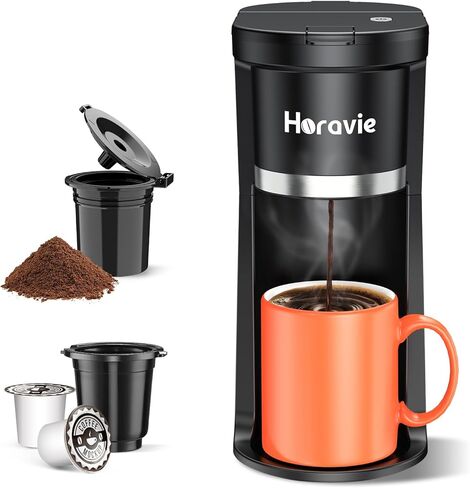Small Single Serve Coffee Maker, Fast Brew One Cup Coffee Machine for K Cup and Grounds, 6 to 12 oz. Brew Sizes, Capsule Coffee Machine with Descaling Reminder and Viewing Tank, White in Kuwait
