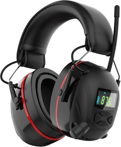Hearing Protection AM FM Radio Headphones with 2000mAh Rechargeable Battery, 30dB SNR Noise Reduction Safety Earmuffs Protector, Up to 45H Radio Listening Time for Mowing Lawn Work in Kuwait