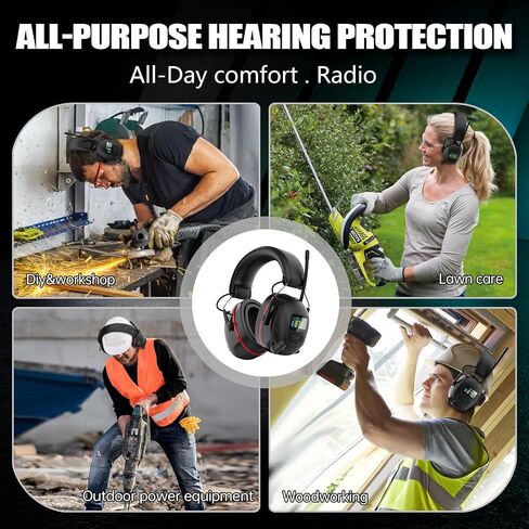 Hearing Protection AM FM Radio Headphones with 2000mAh Rechargeable Battery, 30dB SNR Noise Reduction Safety Earmuffs Protector, Up to 45H Radio Listening Time for Mowing Lawn Work in Kuwait
