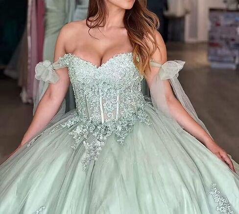 Ftupza Off Shoulder Quinceanera Dresses Puffy Tulle Ball Gowns for Vestido de 15 años Lace Appliques Prom Dress Ftu01 in Saudi Arabia