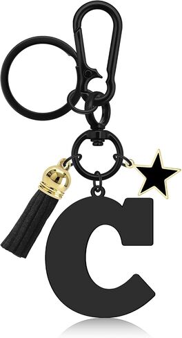 Initial Letter Keychain Gift for Women Black Stainless Steel Keychain for Backpack Car Key in Saudi Arabia