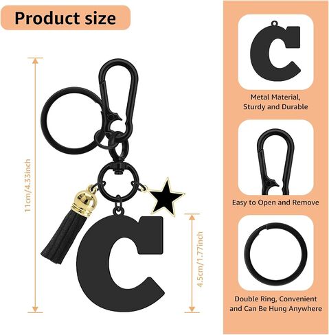 Initial Letter Keychain Gift for Women Black Stainless Steel Keychain for Backpack Car Key in Saudi Arabia