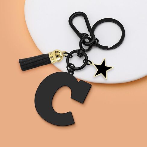 Initial Letter Keychain Gift for Women Black Stainless Steel Keychain for Backpack Car Key in Saudi Arabia