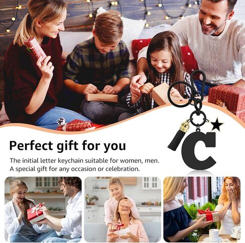 Initial Letter Keychain Gift for Women Black Stainless Steel Keychain for Backpack Car Key in Saudi Arabia