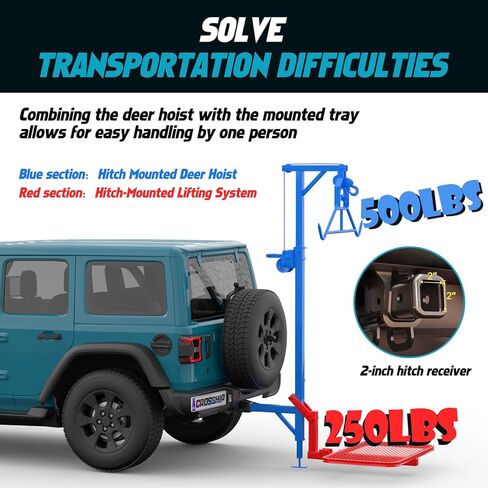 Truck Hitch Game Hunting Hoist - CROSSHIP Mounted Lifting System & Hitch Game Hoist - Easy 10-Minute Installation - 360 Degree Rotation, Detachable 3in1 (2025 Upgrade) in Kuwait