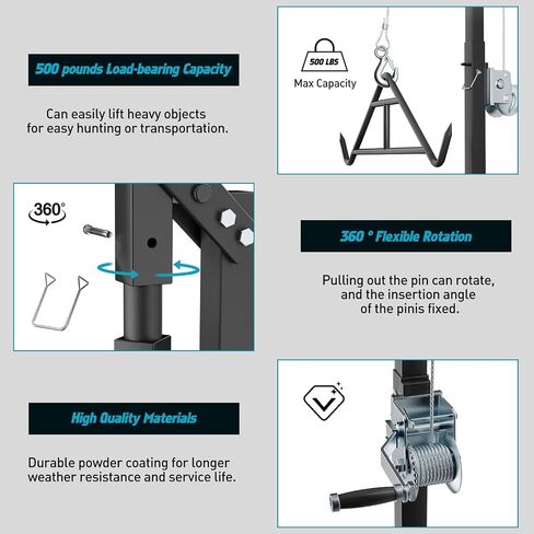 Truck Hitch Game Hunting Hoist - CROSSHIP Mounted Lifting System & Hitch Game Hoist - Easy 10-Minute Installation - 360 Degree Rotation, Detachable 3in1 (2025 Upgrade) in Kuwait