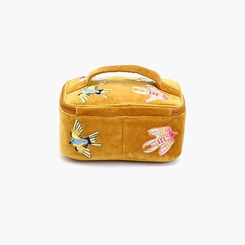 America & Beyond Velvet Embroidered Jewelry Box - منظم التذاكر اليدوي المصنوع يدويًا مع تفاصيل الأزهار بوهو (الذهب) in Kuwait
