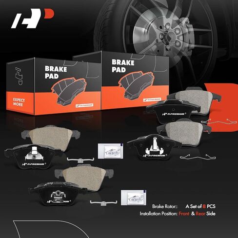 A-Premium Front and Rear Ceramic Disc Brake Pads Set Compatible with Select Volvo Models - XC90 2003 2004 2005 2006 2007 2008 2009 2010 2011 2012 2013 2014, with Hardware, 8 Pcs in Saudi Arabia