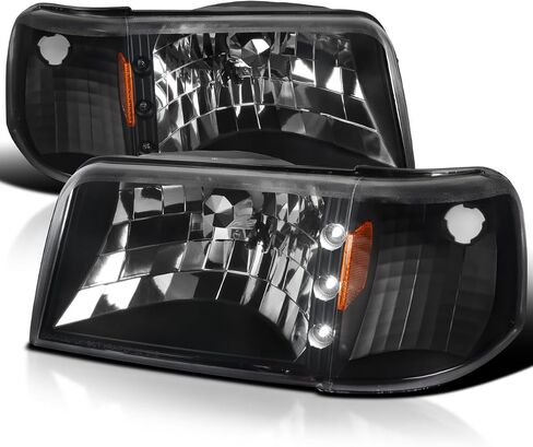 المواصفات Thuning Black Housing Lens 1PC LED STRIP المصابيح الأمامية + مصابيح الزاوية متوافقة مع 1993-1997 Ford Ranger L + R Pair Head Light Assembly in Saudi Arabia