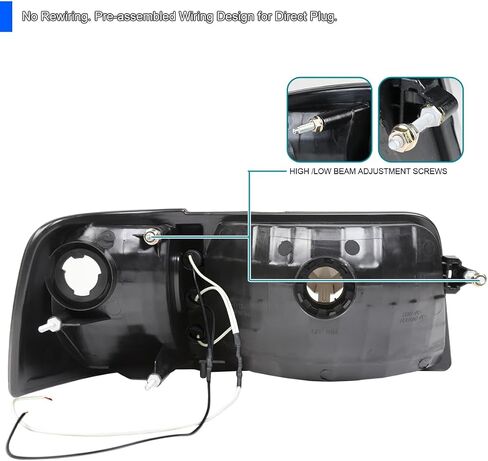 المواصفات Thuning Black Housing Lens 1PC LED STRIP المصابيح الأمامية + مصابيح الزاوية متوافقة مع 1993-1997 Ford Ranger L + R Pair Head Light Assembly in Saudi Arabia