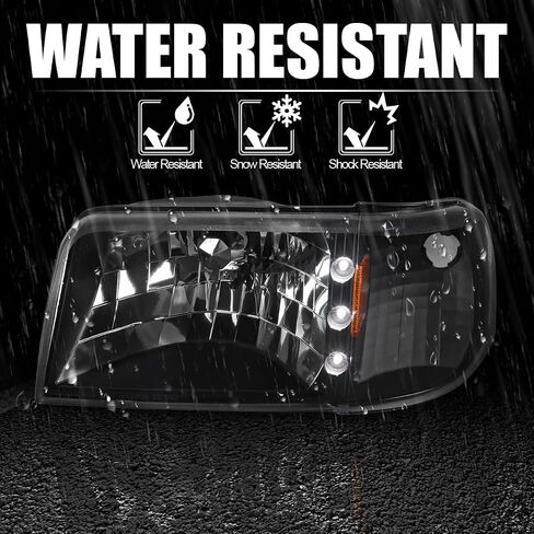 المواصفات Thuning Black Housing Lens 1PC LED STRIP المصابيح الأمامية + مصابيح الزاوية متوافقة مع 1993-1997 Ford Ranger L + R Pair Head Light Assembly in Saudi Arabia