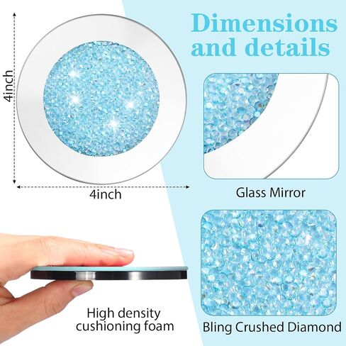Jetec Crushed Diamond Decoration Glass Coaster Coasters Set of 6 with 1 Holder, Crystal Mirrored Coasters Glitter Crushed Diamond Decoration Rhinestone for Kitchen Bar Home(Silver,4 Inch) in Saudi Arabia
