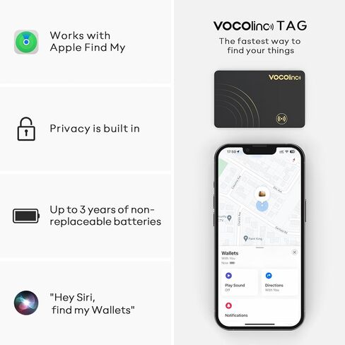 VOCOlinc Air Tag Card Rechargeable Wallet Tracker Ultra-Thin 1.6mm, Smart Item Finder Work with Apple Find My APP (iOS Only, Android not Supported), Bluetooth Locator for Luggage Suitcase/Bag/Backpack in Saudi Arabia