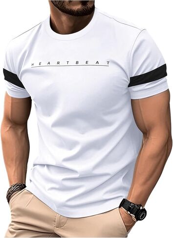 Men's Casual Regular Fit Striped Shirt Stylish Short Sleeve Crew Neck Summer Tee Shirts Going Out in Saudi Arabia