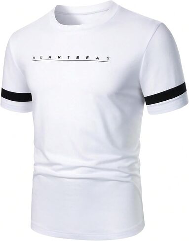 Men's Casual Regular Fit Striped Shirt Stylish Short Sleeve Crew Neck Summer Tee Shirts Going Out in Saudi Arabia