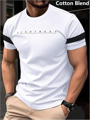Men's Casual Regular Fit Striped Shirt Stylish Short Sleeve Crew Neck Summer Tee Shirts Going Out in Saudi Arabia