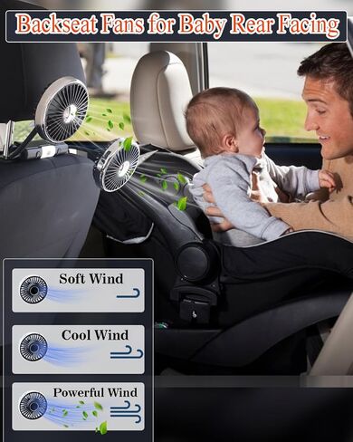 Backseat Car Fan for Baby Rear Facing, Adjustable Car Backseat Fans for Kids(No Battery) in Saudi Arabia
