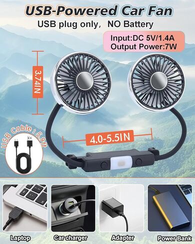 Backseat Car Fan for Baby Rear Facing, Adjustable Car Backseat Fans for Kids(No Battery) in Saudi Arabia