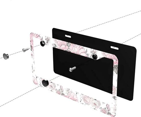 Swono Watercolor Floral License Plate Frame Pink Flowers Roses and Leaves on White License Plate Cover Aluminum Metal License Plate Holder Frame for Women Men Auto Decoration for US Car/Truck in Kuwait