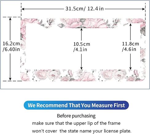 Swono Watercolor Floral License Plate Frame Pink Flowers Roses and Leaves on White License Plate Cover Aluminum Metal License Plate Holder Frame for Women Men Auto Decoration for US Car/Truck in Kuwait