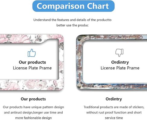 Swono Watercolor Floral License Plate Frame Pink Flowers Roses and Leaves on White License Plate Cover Aluminum Metal License Plate Holder Frame for Women Men Auto Decoration for US Car/Truck in Kuwait