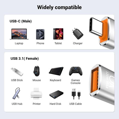 10 Pack 10Gbps/120W USB C to USB3.1 Adapter,Black Type C Male to USB Female Adapter for Smartphone, PC, Laptop, Tablet, Keyboard etc. in Saudi Arabia