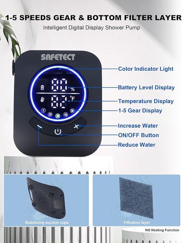Portable Camping Shower Pump, 5 Speed Mode, 8000mAh Rechargeable Shower Pump, 4 Mode Shower Head and 20 L Foldable Bucket, Camp Shower for Hiking,Travel Beach, Pet Bath, Car Washing (Black) in Kuwait