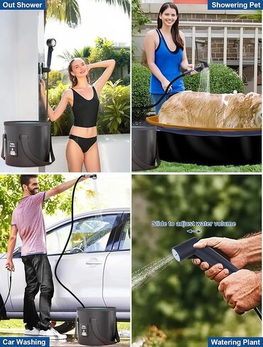 Portable Camping Shower Pump, 5 Speed Mode, 8000mAh Rechargeable Shower Pump, 4 Mode Shower Head and 20 L Foldable Bucket, Camp Shower for Hiking,Travel Beach, Pet Bath, Car Washing (Black) in Kuwait