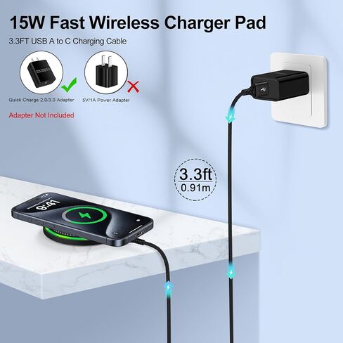 Wireless Charger,15W Fast Wireless Charging Pad for Google Pixel 9 Pro XL/9 Pro Fold/8 Pro/8/7/6/5,Wireless Phone Charging Station for Samsung S25 Ultra/S25/S24 FE/S24 Ultra/S23 Ultra/S22/S21/Note in Saudi Arabia