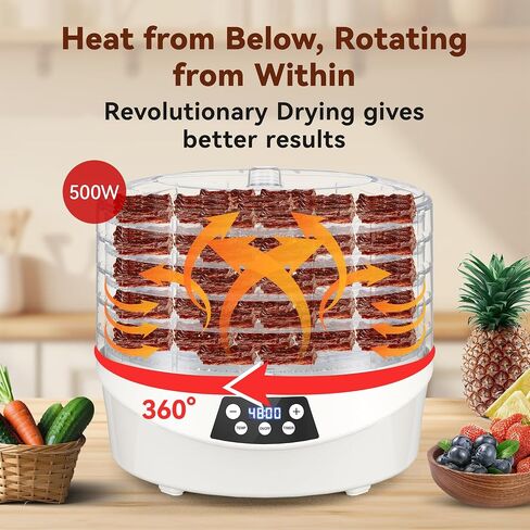 Food Dehydrator for Jerky, 5 BPA-Free Trays 400W Small Dehydrator Machine for Meat, Fruits, Mushroom, Herbs, Dog Treats, Digital Adjustable Timer & Temperature Control, Recipes Book included in Kuwait
