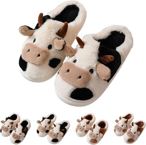 شباشب البقرة من KEYUSHOP للأطفال والنساء والرجال، شباشب غامضة فائقة النعومة، شباشب حيوانات لطيفة، شباشب منزلية من الإسفنج الذكي، شباشب شتوية مريحة غير قابلة للانزلاق للفتيات والأولاد الصغار في الأماكن المغلقة والخارجية in Kuwait