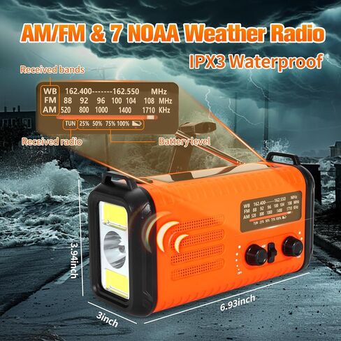 20000mAh/74000mWh Portable Emergency Weather Radio (Condor 1) NOAA/AM/FM with USB/Solar/Hand Crank Charging Battery Operated SOS Alarm & Flashlight for Indoor/Outdoor Emergencies Survival Supplies in Kuwait