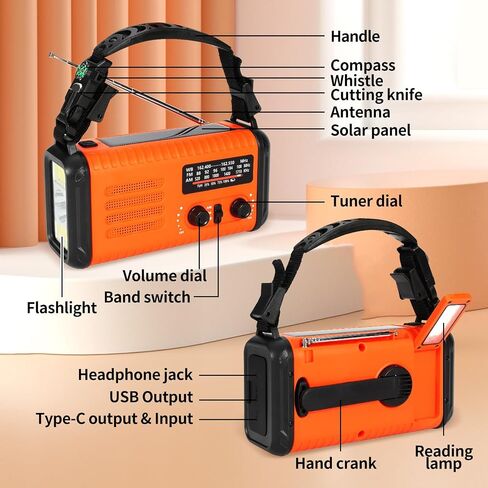 20000mAh/74000mWh Portable Emergency Weather Radio (Condor 1) NOAA/AM/FM with USB/Solar/Hand Crank Charging Battery Operated SOS Alarm & Flashlight for Indoor/Outdoor Emergencies Survival Supplies in Kuwait