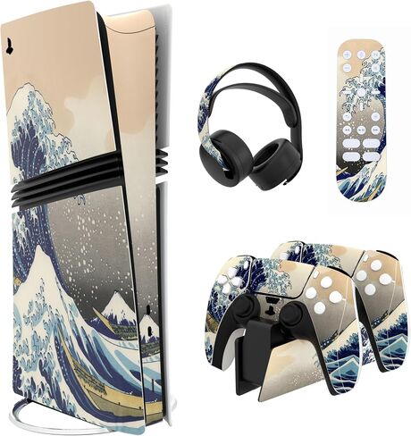 PlayVital Full Set Skin Stickers for ps5 Pro Console Digital & Disc, Vinyl Decal Wrap Accessories for ps5 Controller & Headset & Charging Station & Media Remote, Falling Cherry Blossom in Kuwait