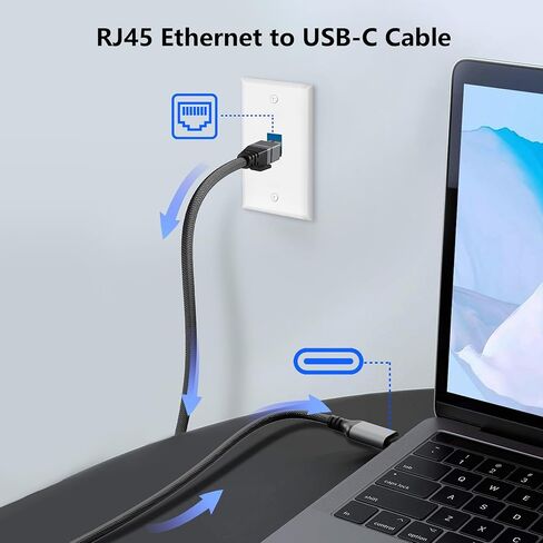 USB C إلى كبل Ethernet 15 قدمًا ، شبكة Gigabit ، النوع المسطح C إلى RJ45 LAN ، متصل مباشرة ، Thunderbolt 3/4 متوافق ، مع MacBook Pro/Air ، iPhone 15 ، iPad Pro ، Galaxy ، الهاتف الذكي ، الكمبيوتر المحمول ، الكمبيوتر الشخصي in Kuwait