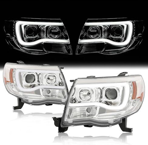 المصابيح الأمامية لمجلة الكوافو LED متوافقة مع 2005-2011 Toyota Tacoma DRL LED شريط الأنبوب الشريط مع السائق ومصابيح الهالوجين وعدسة جانب الركاب واضحة وإسكان أسود in Saudi Arabia